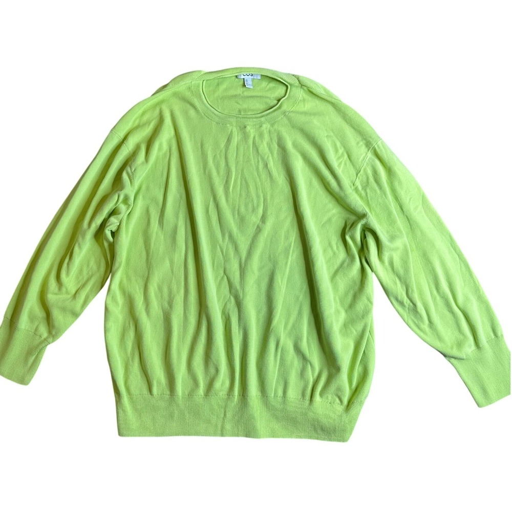 COS Women Lime Green Cotton Knit Long Sleeve Crewneck Sweater Size Medium